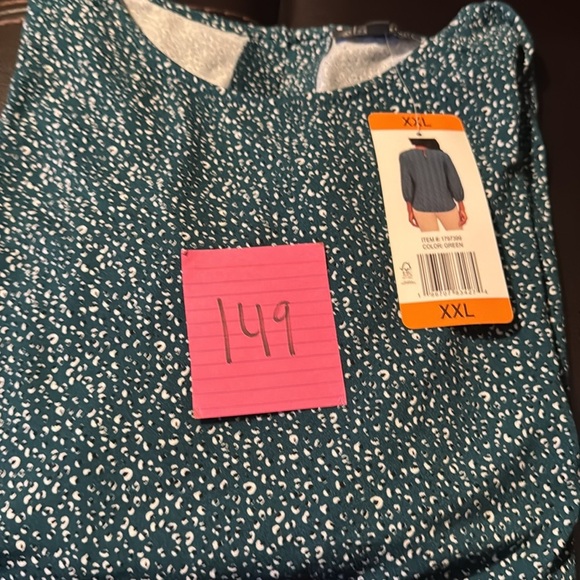 ADRIANNA PAPELL Printed 3/4 Sleeve Blouse Green W Black & White Spots - Picture 8 of 8